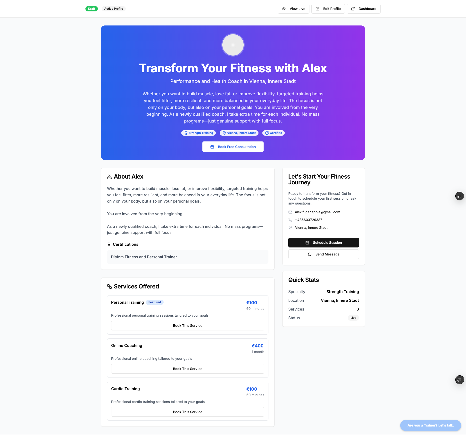 Personal trainer website builder