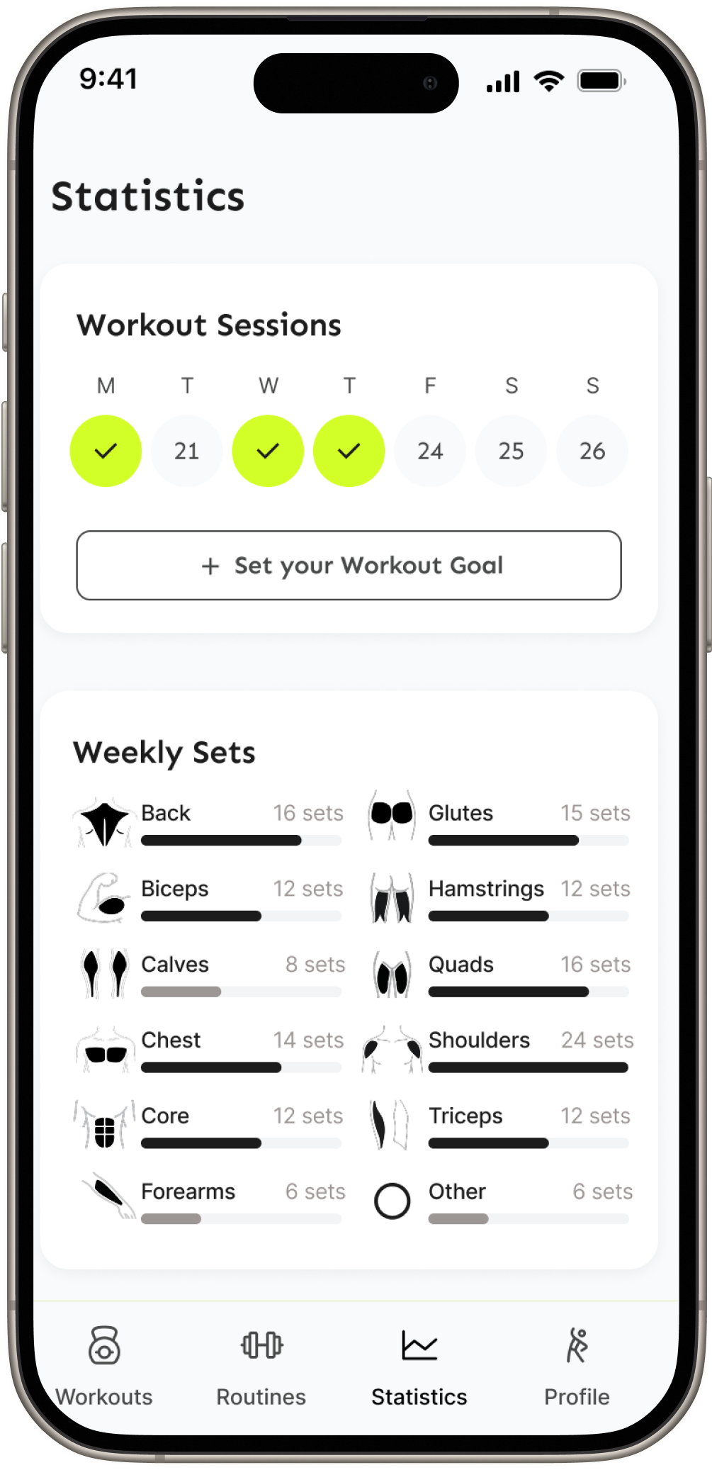 Statistics and progress screen